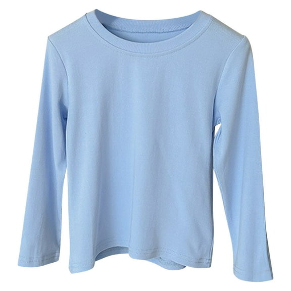 Generic Girls Long Sleeve Ribbed Knit Shirt Round Neck Slim Fit Tops Cotton Boys Lightweight Knitted Tee Soft Base Layer