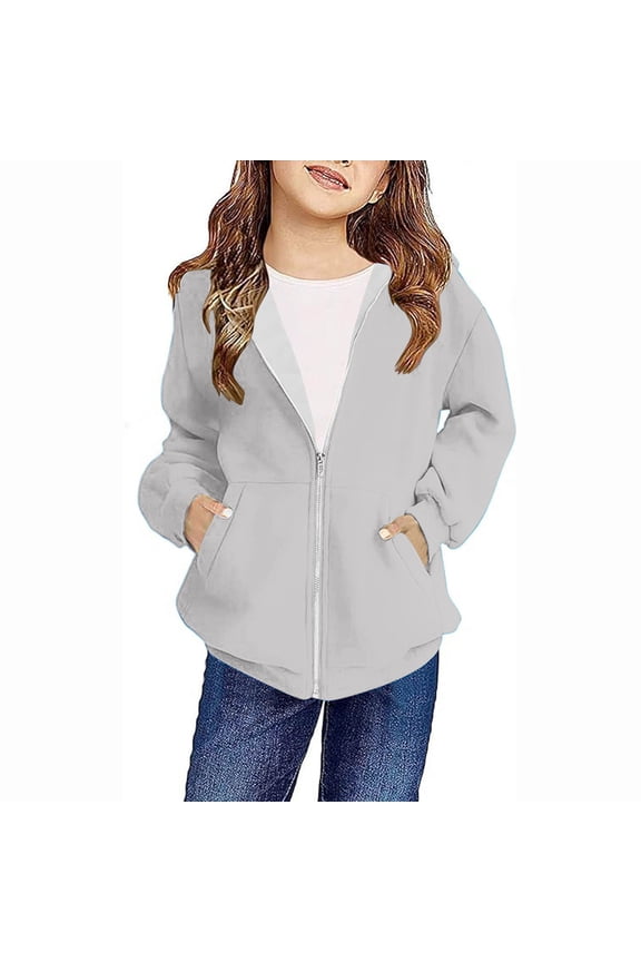 Girls Oversized Zip up Hoodie Trendy Youth Hooded Sweatshirt Winter Cute Kids School Jacket Fall Clothes for 4-12 Years
