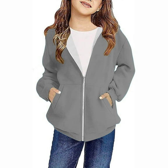 Generic Girls Oversized Zip up Hoodie Trendy Youth Hooded Sweatshirt Winter Cute Kids School Jacket Fall Clothes for 4-12 Years