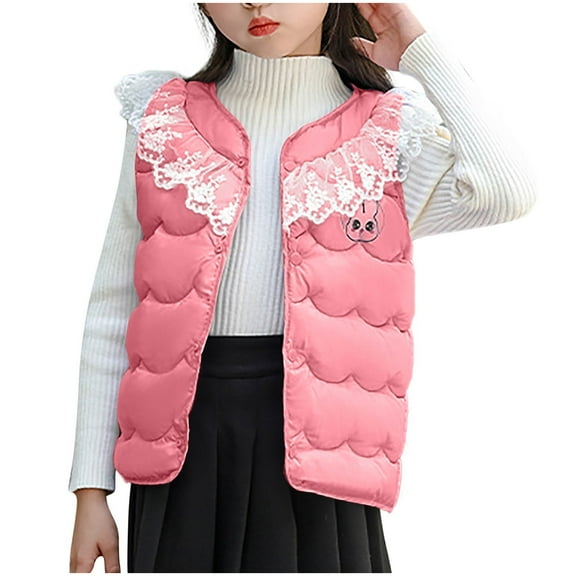 Generic Girls Quilted Puffer Vest Fleece Zip Up Button Down Padded Gilet Sleeveless Coat Winter Fashion Outwear for 1-10 Years