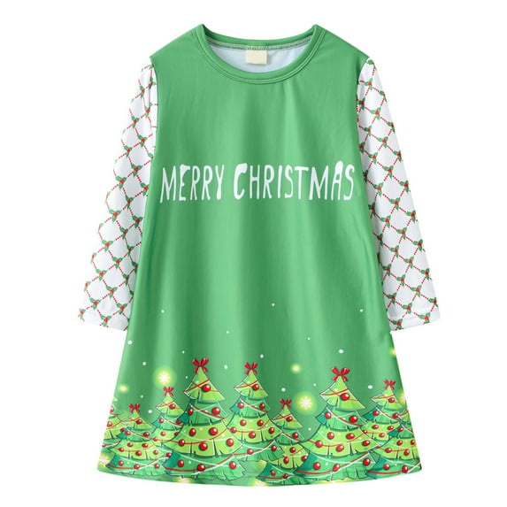Generic Girls Santa Claus Holiday Dress Kids Winter Long Sleeve Princess Dress Toddler Baby Kids Girls Christmas Print Party Dress Princess Dresses Girls Princess Fairy Dress