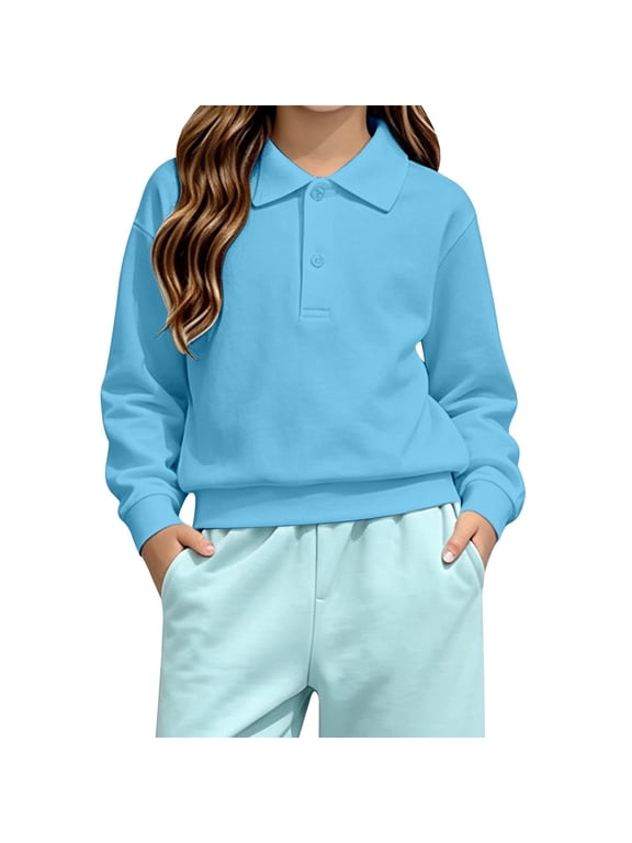 Girls School Polo Uniform Shirt Fall Slim Fit Long Sleeve Collared Shirts