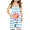 thumbnail image 1 of Generic Girls Striped Floral Print Jumpsuits V Neck Spaghetti Strap Sleeveless Romper Overalls with Pockets for 5-14 Years, 1 of 2