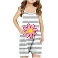 thumbnail image 1 of Generic Girls Striped Floral Print Jumpsuits V Neck Spaghetti Strap Sleeveless Romper Overalls with Pockets for 5-14 Years, 1 of 2