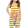 thumbnail image 1 of Generic Girls Striped Floral Print Jumpsuits V Neck Spaghetti Strap Sleeveless Romper Overalls with Pockets for 5-14 Years, 1 of 2