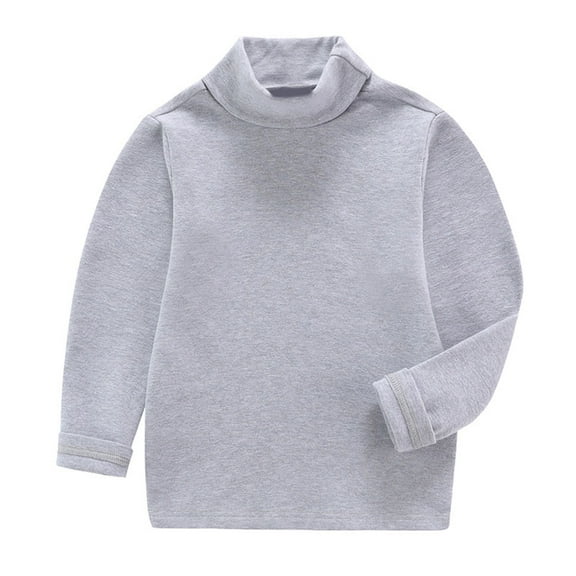 Generic Girls' Sweater Spring Autumn High Neck Solid Long Sleeve Round Neck Top Party Birthday School for Casual Soft Comfortable Clothing(18-24 Months,Grey)
