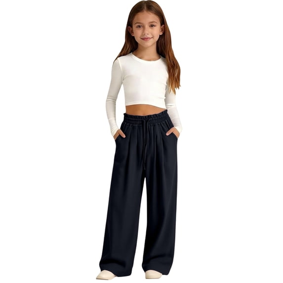 Generic Girls Sweatpants Baggy Barrel Pants Teen Wide Leg Open Bottom Casual Drawstring Soft Sweat Pant Straight Leg Joggers Pockets