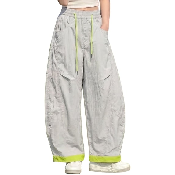 Generic Girls Sweatpants Baggy Barrel Pants Wide Leg Drawstring Open Bottom Casual Sweat Pants with Pockets Color Block Trendy Wear