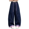 thumbnail image 1 of Generic Girls Sweatpants Baggy Barrel Pants Wide Leg Drawstring Open Bottom Casual Sweat Pants with Pockets Color Block Trendy Wear, 1 of 5