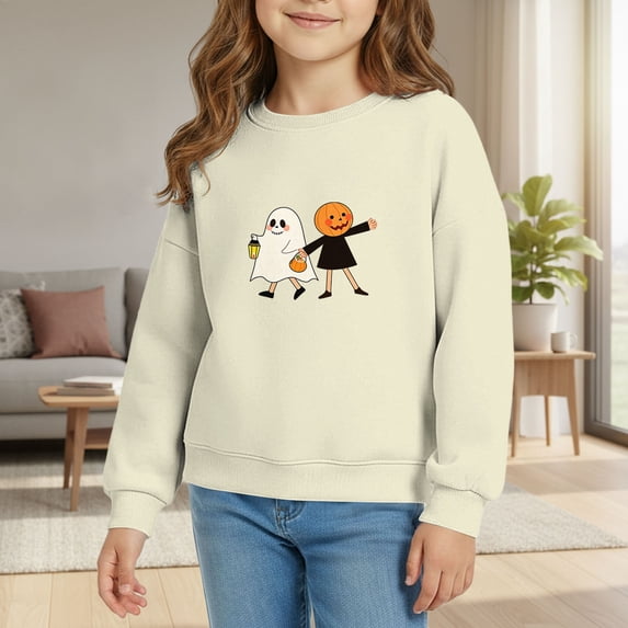Generic Girls Sweatshirts Kids Long Sleeve Tops Cute Crewneck Oversized Hoodless Autumn Casual Top 2t Winter Clothes