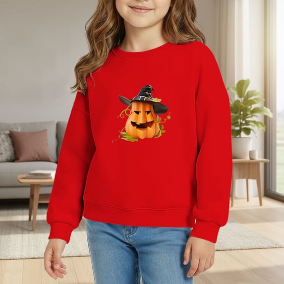 Generic Girls Sweatshirts Kids Long Sleeve Tops Cute Crewneck Oversized Hoodless Autumn Casual Top Little Girl Clothes