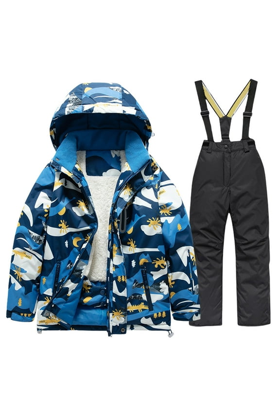 Girls Thicken Warm Snowsuit Hooded Ski Jacket Pants 2 Pcs Set Skiing Jacket with Pants Girl & boys Snowsuit Delight - Ski Coat And Pants Set For Kids