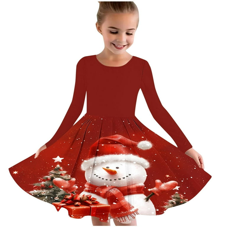 Generic Girls Ugly Christmas Dresses Crew Neck Snowflake Plaid