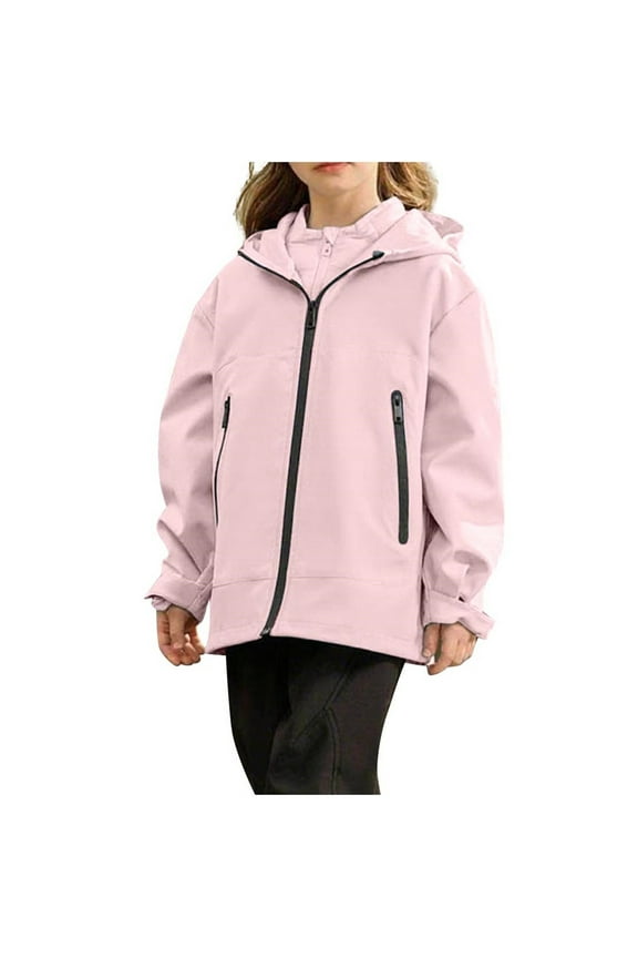 Girls Waterproof Hooded Jacket Lightweight Raincoats Kids Boys Windbreaker Outdoor Rain Jacket for 3-15 Years