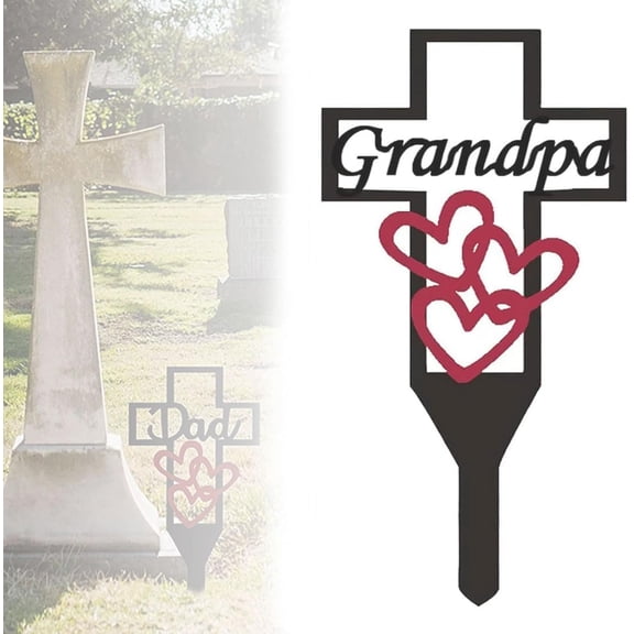 Generic Grave Decorations for Cemetery,Metal Memorial Cross Garden Stake Graveyard Decoration, Grave Markers for Human Cemetery, Outdoor Easter Decoration Wall Decor Lawn Stake (For Grandpa)