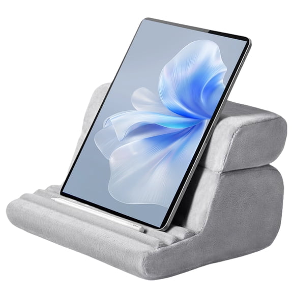 Generic Grey 2-in-1 Folding Tablet Pillow Stand, Multi-Angle Memory Foam Reading Support with Polyester Suede Cover, 11.6 x 9.8 x 4.7 Inches