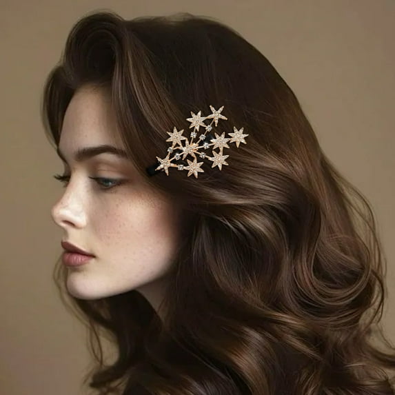Generic Hair Clips - Gold Star Barrettes, Glitter Decorative Hairpins, Sparkling Metal Hair Jewelry, Wedding Accessories, Elegant Party Styling, Holiday Gift for Women Makeup Organizers