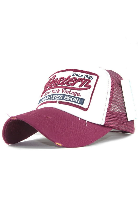 Half Mesh Baseball Cap Vintage Washed Denim Trucker Cap Embroidery Western Cotton Sun Hat Adjustable Unisex