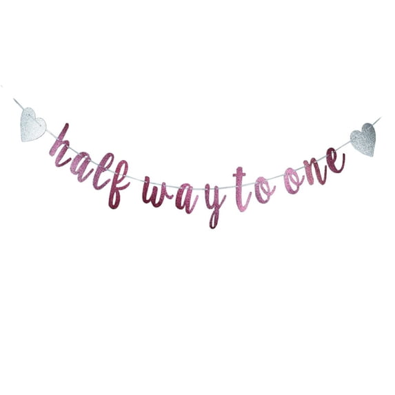 Generic Half Way To One Banner - Baby Shower & Half Year Old Birthday Party Decorations, Pink, 5.35 Inch Letters