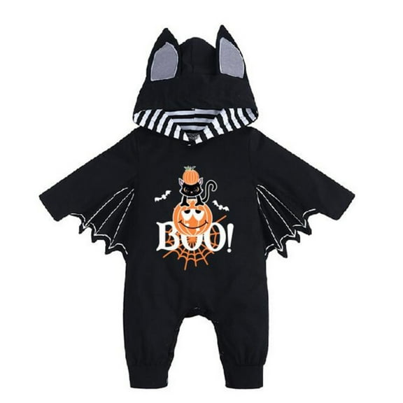 Generic Halloween Baby Fall Long Sleeve Bat Shaped Bodysuit Hoodie for Toddler Boys Girls Comfortable for Holiday Christmas Party（6-9 Months Gray）