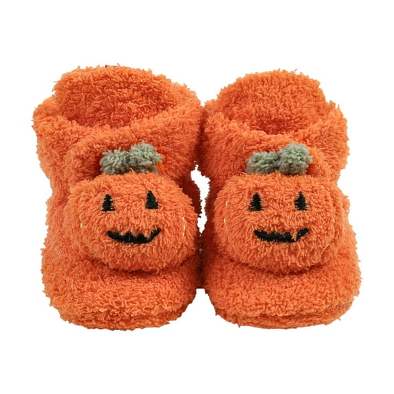 Generic Halloween Booties Soft Baby Pumpkin Santa Winter Warm Lightweight Slippers Snow Boots Crib Shoes Winter Autumn Winter Warm Non-slip Slippers(12-18 Months Orange)