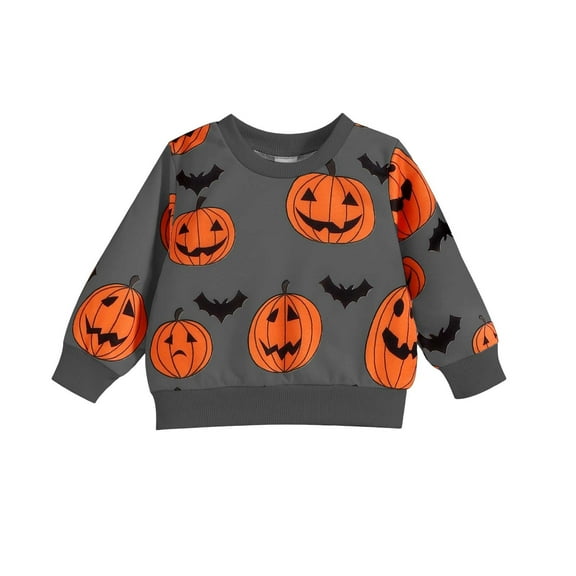 Generic Toddler Baby Kids Boys Girls Halloween Long Sleeve Crewneck Pumpkin Prints Pullover T Shirt Sweatshirt Tops Winter Clothes(0-3 Months,Grey)