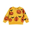 thumbnail image 1 of Generic Halloween Long Sleeve Pumpkin Prints Pullover T-Shirt Sweatshirt Tops for Toddler Boys Girls Breathable Comfortable Autumn Winter Clothes for Indoor Outdoor（3-6 Months Yellow）, 1 of 5