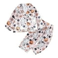 thumbnail image 1 of Generic Halloween Pajamas Toddler Girl Pumpkin Pajama Set Long Sleeve Button Down Shirt Pants Fall 2 Piece Satin Comfortable Breathable for Home Indoor Outdoor（2-3 Years Pink）, 1 of 4