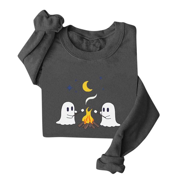 Generic Halloween Sweatshirt Women Spooky Season Shirt Ghost Black Cat Graphic Embroidered Fall Pullover Tops