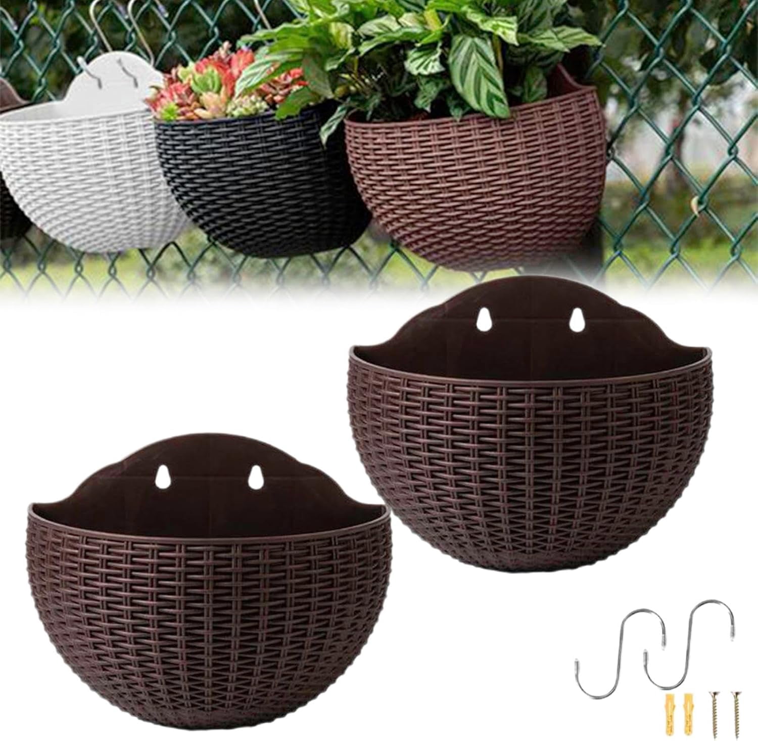 Generic Hanging Planter Imitation Rattan Wall Basket Drainage Hook