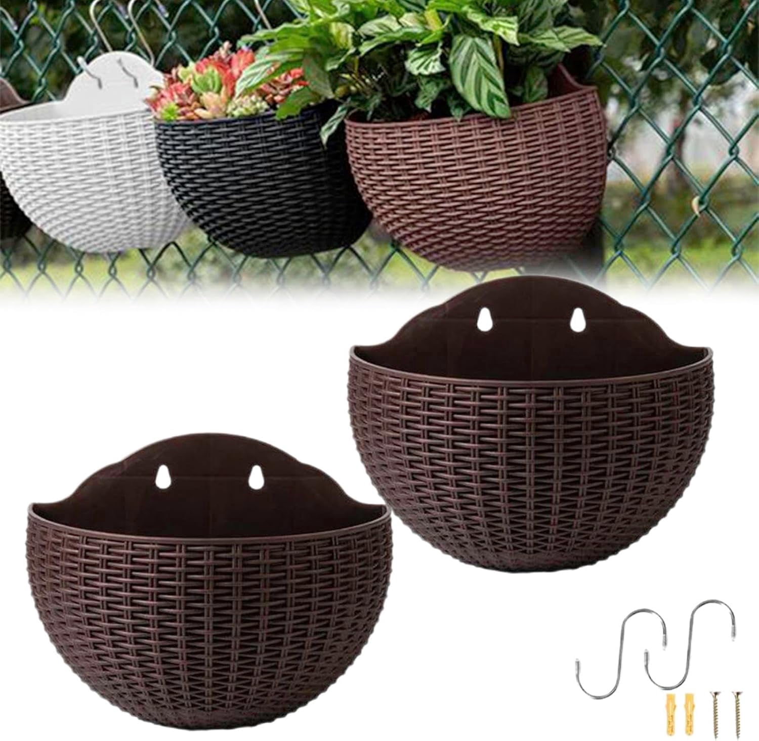 Generic Hanging Wall Planter 2Pcs Imitation Rattan Semicircle