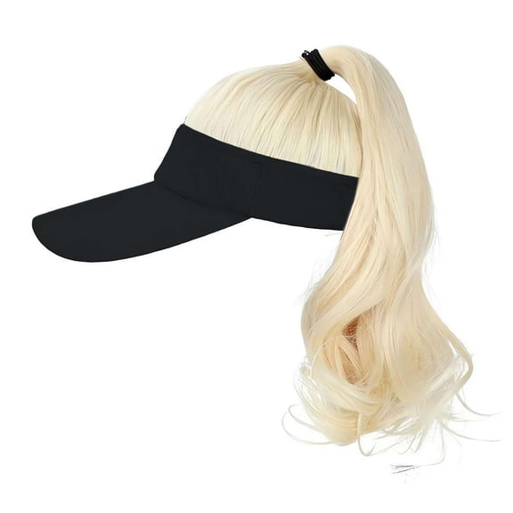 Generic Hat Wig for Women, NEW Baseball Cap Wig with Curly Synthetic Hair Extensions Ponytail Cap Wig Sun Hat with Hair (white&Light brown)