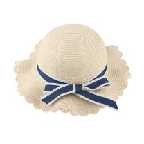 Generic Hats for Children's Toddler Baby Kids Girls Solid Bow Ribbons Breathable Hat Bucket Cap Babys Girl Sun Hat Summer Beach Wide Brim Strap Outdoor Bucket Hat(,Beige)