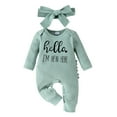 thumbnail image 1 of Generic HelloI'M NEW HERE Letter Print Long Sleeve Bodysuit Bow Set for Toddler Boys Girls Comfortable for Holiday Christmas Party（3-6 Months Green）, 1 of 9