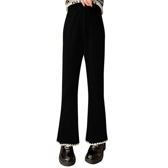 Generic High Elastic Waist Flare Wide Leg Dress Pants for Tollder Girls Casual Long Bell Bottom Trousers for Holiday Party(4-5 Years Black)