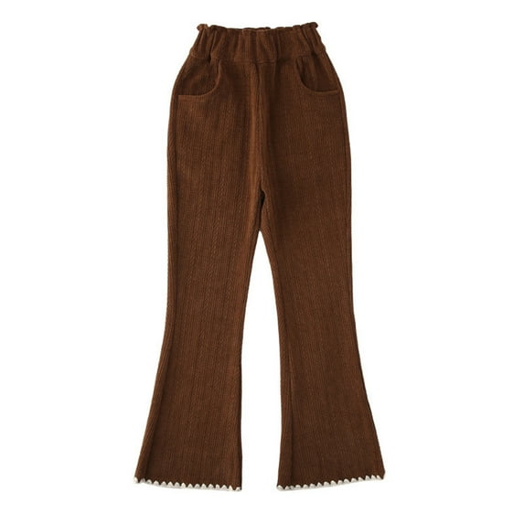 Generic High Elastic Waist Flare Wide Leg Dress Pants for Tollder Girls Casual Long Bell Bottom Trousers for Holiday Party(5-6 Years Yellow)