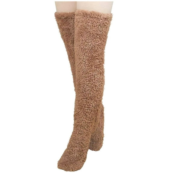 Generic High Fuzzy Socks over Knee Winter Leg Warmers Plush Extra Thick Slipper Socks for Women Christmas Sleeping