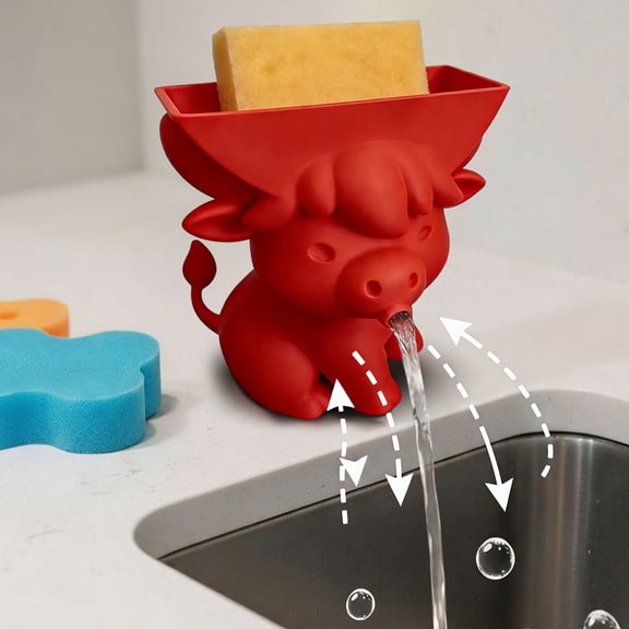 Generic Highland Cow Sponge Holder with Drainage, 3D Printed Kitchen Sink Organizer, Cute Cow Design, Kitchen Counter Decor