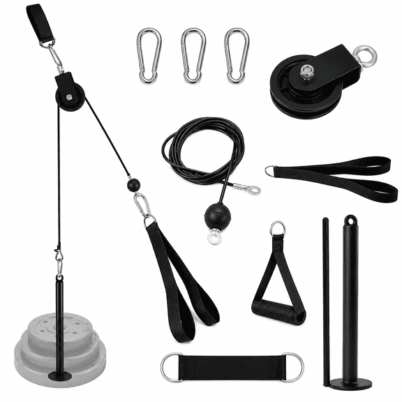 Generic Home Gym Pulley System, Cable Pulley Workout System with Loading Pin, Handles & Straps, DIY Fitness Cable Machine for LAT Pulldowns, Triceps, Biceps, Back Workout