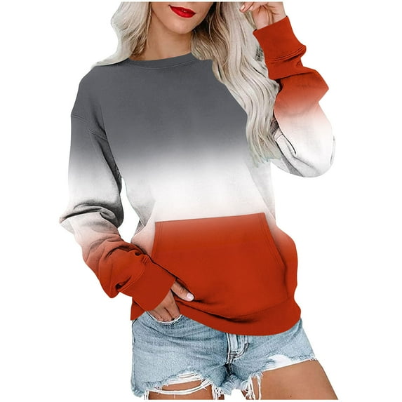 Generic Hoodies for Women 2025 Fall Trendy Gradient Color Pullover Tops Crewneck Long Sleeve Casual Loose Y2k Sweatshirts