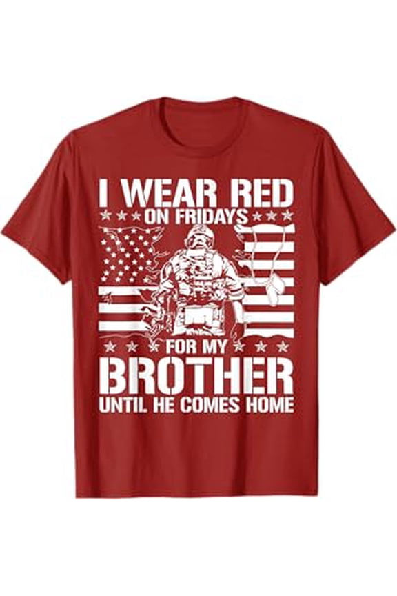 Generic I Wear Red On Fridays For My Brother Military Support T-Shirt, Red