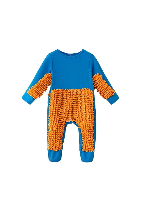 Infant Boys Girls Playsuit Long Sleeve Floor Mop Crawl Suit Baby Jumpsuit Dirt Proof Mop Outfit Clothes Outerwear Baby Girls Boys Long Sleeved Crawl Jumpsuit Baby Mop Rompers