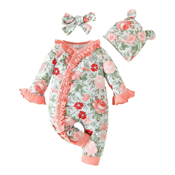 Generic Infant Holiday Onesies With Long Sleeves Baby Girl Romper Flared Sleeve Floral Ruffle Long Crawl Suit Bodysuit Romper Jumpsuit Clothes Baby Reindeer Romper