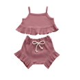thumbnail image 1 of Generic Infant Kids Girls Cute Solid Color Ruffle T-shirt Top and Drawstring Bottom Shorts Pants Two-Piece set for 0-24 Months, 1 of 1