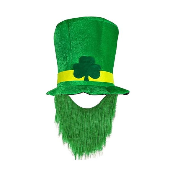 Generic Irish Leaf Festival Cotton Hat Beard Party Hat Show Top Hat St. Patrick's Day Green Leprechaun Top Hat with Beard Irish Shamrock Velvet Hat
