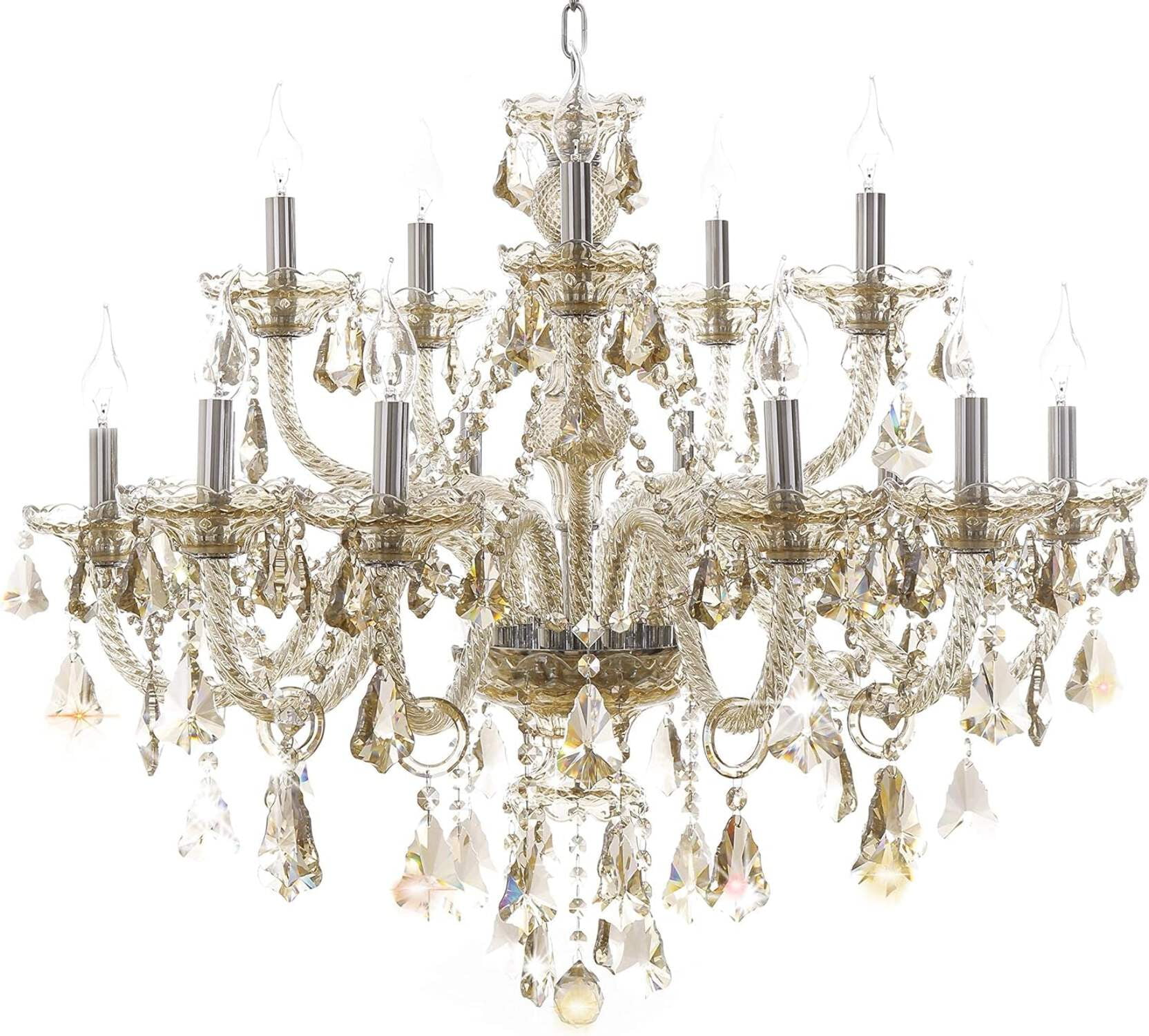 Cognac Crystal 15-Light Chandelier with Adjustable Chain
