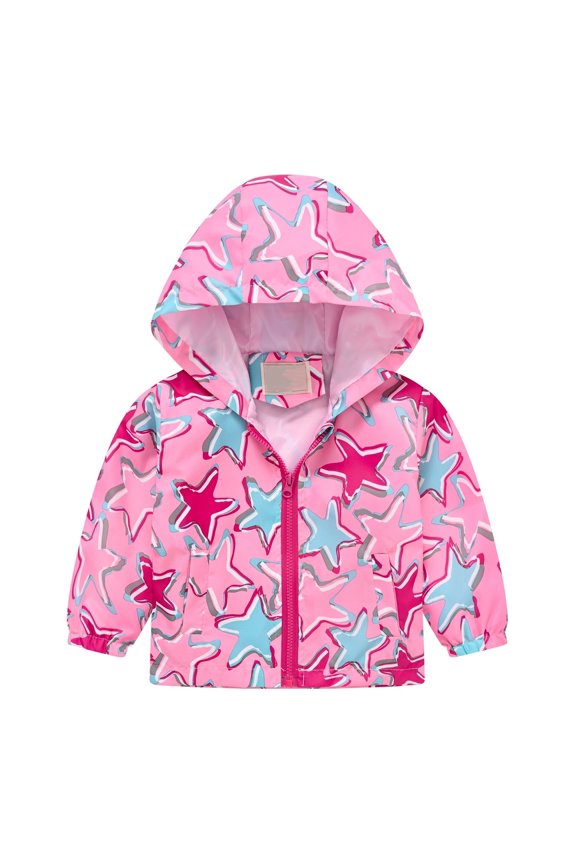 Jackets for Children's Casual Spring Boys and Girls Small Children Spring Fall and Winter Wind Printing Light Fashion Hooded Jacket 2024 for Simplicity Cozy (12-18 Months,Hot Pink)