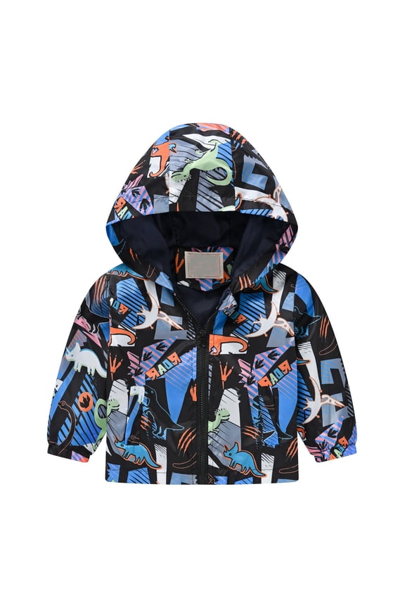 Boys and Girls Small Children Spring Fall and Winter Casual Wind Printing Long Sleeves Light Fashion Hooded Jacket for Fashion Casual Breathable Clothing (5-6 Years,Dark Blue)