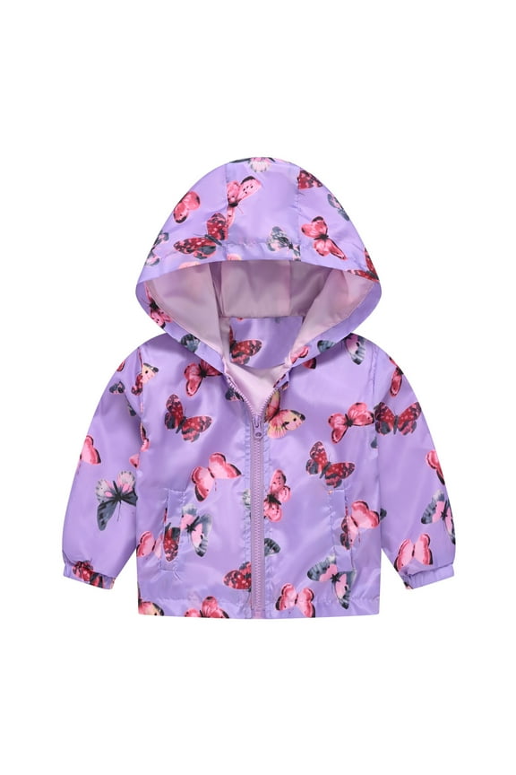 Jackets for Kids Casual Long Boys and Girls Small Children Spring Fall Winter Casual Wind Printing Light Fashion Hooded for Casual Cozy Travel Jacket(3-4 Years,Purple)