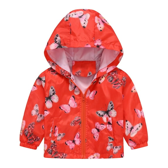 Generic Jackets for Kids Casual Long Boys and Girls Small Children Spring Fall Winter Casual Wind Printing Light Fashion Hooded for Casual Cozy Travel Jacket(3-4 Years,Red)